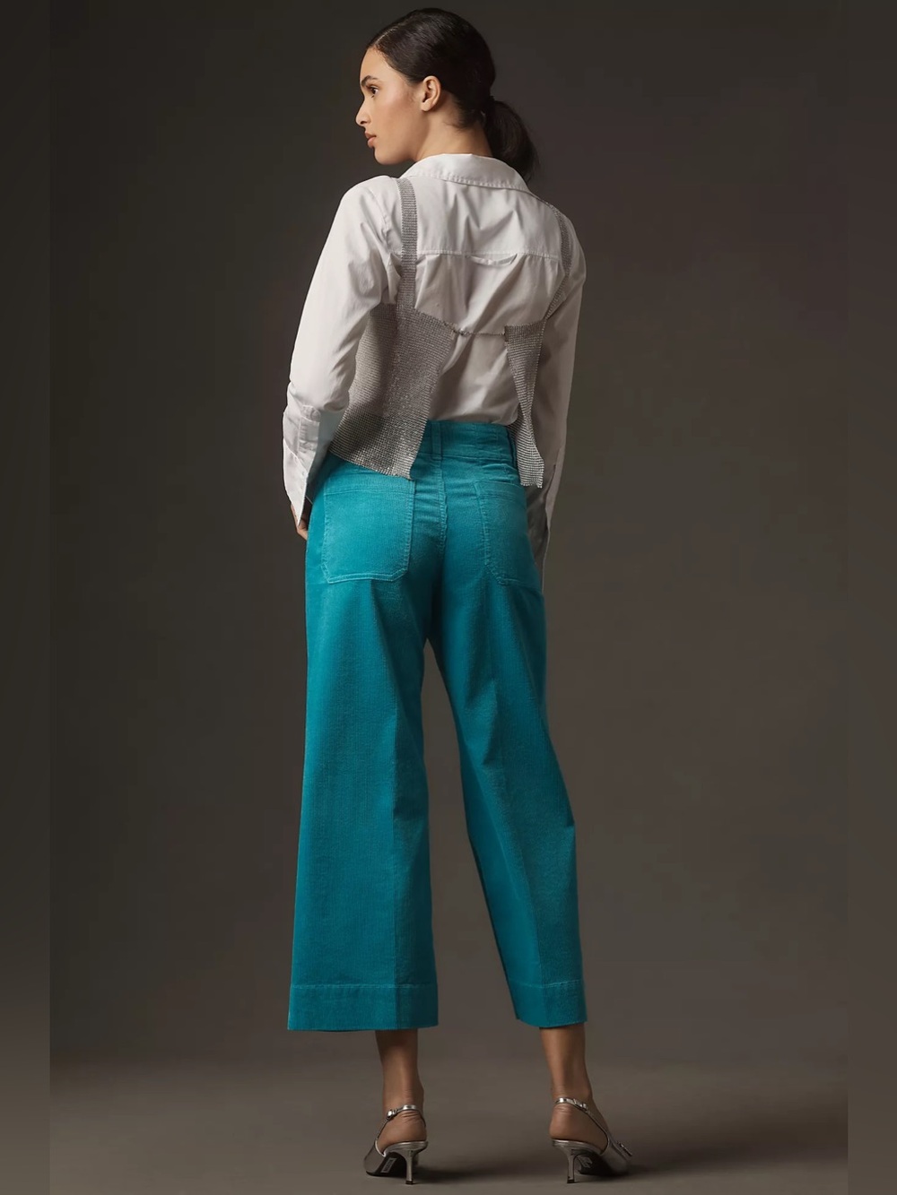 SALE Anthropologie Maeve Colette Cropped Wide Leg Corduroy Pants Turquoise 29 - Picture 9 of 10